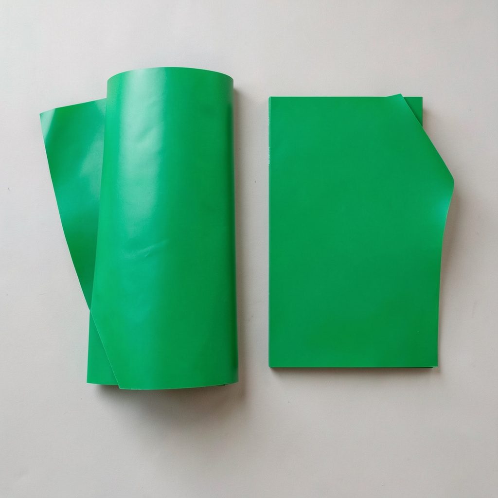 4 by 8 green film faced marine plywood sheet standing upright